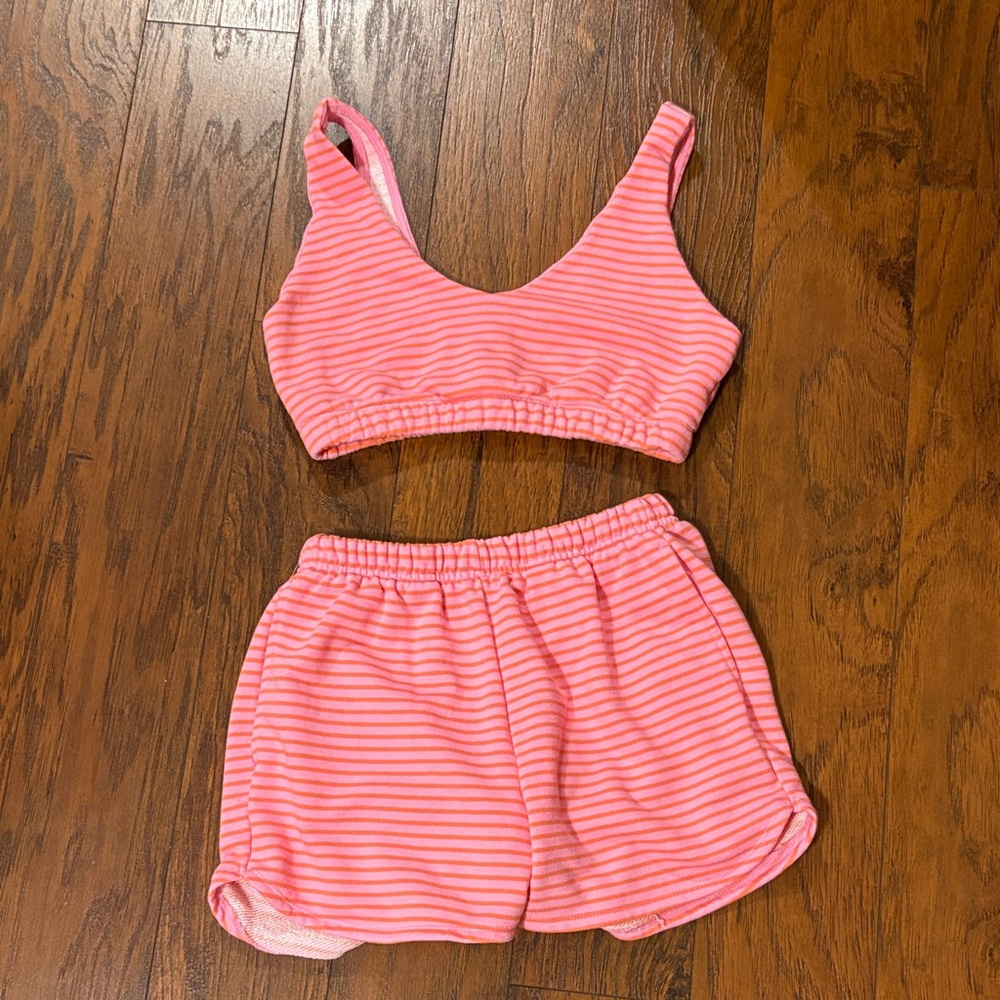Wild Fable Mid-Rise French Terry Pink Striped Set